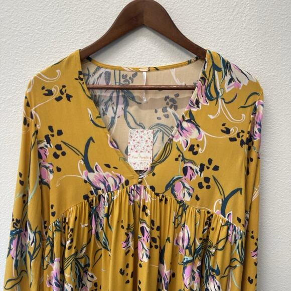 Free People Bella Tunic Blouse Top Womens Size S Yellow Floral Flowy Boho NWT - Picture 2 of 9
